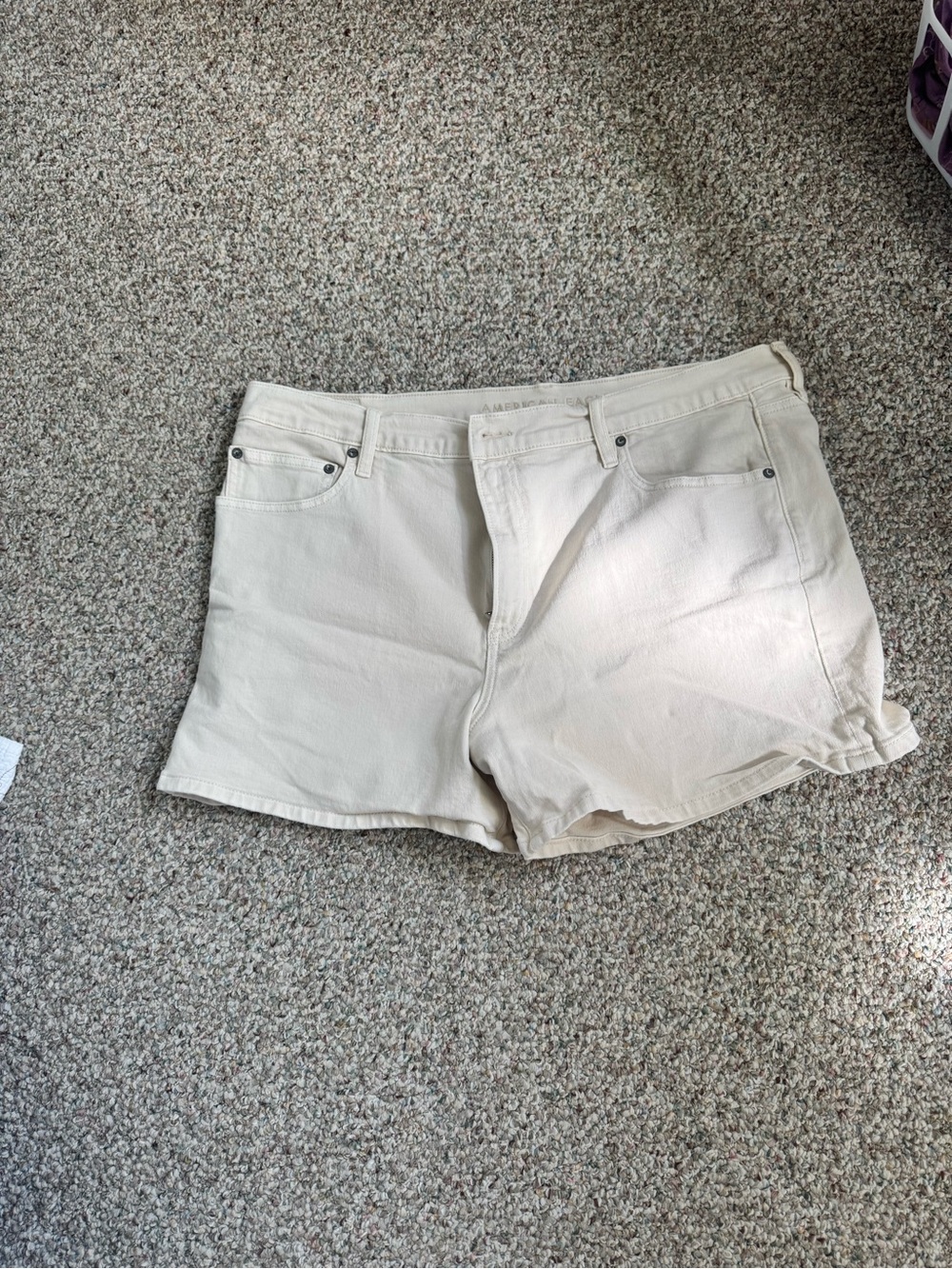American Eagle Outfitters Cream High-Rise Denim Shorts